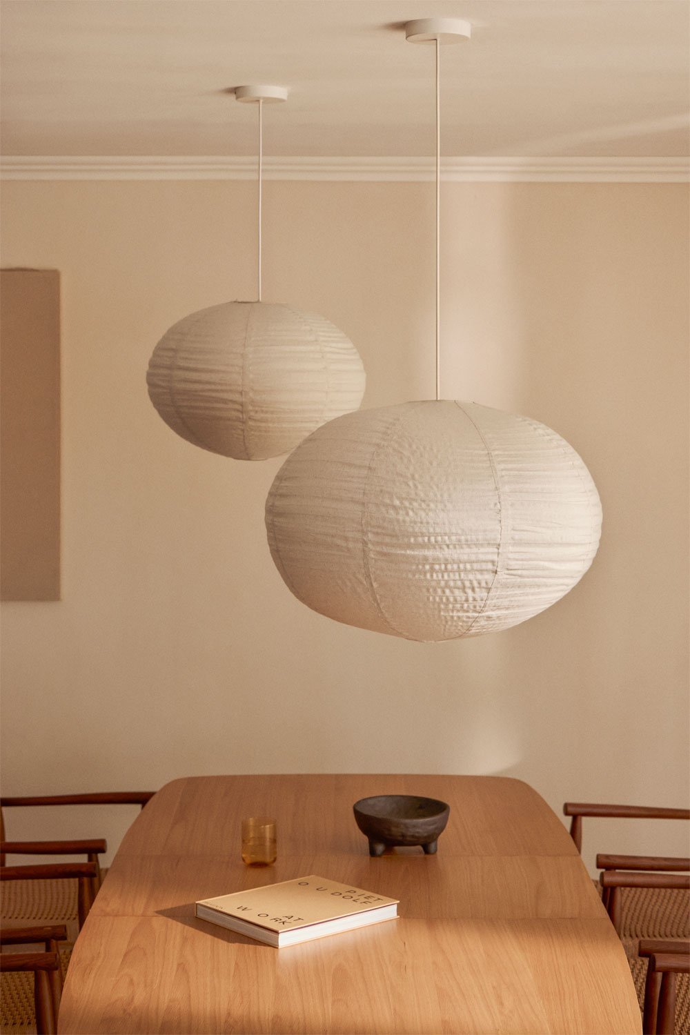 Set of 2 Elijah linen ceiling lamps, gallery image 1