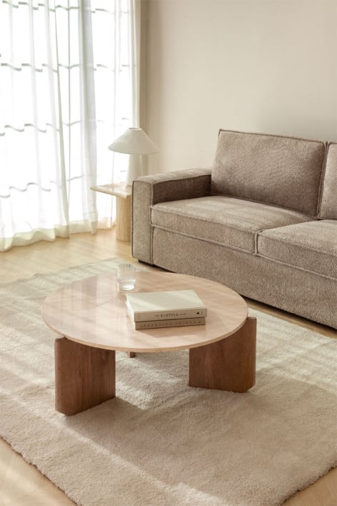 Lavinia round coffee table in natural stone and mango wood