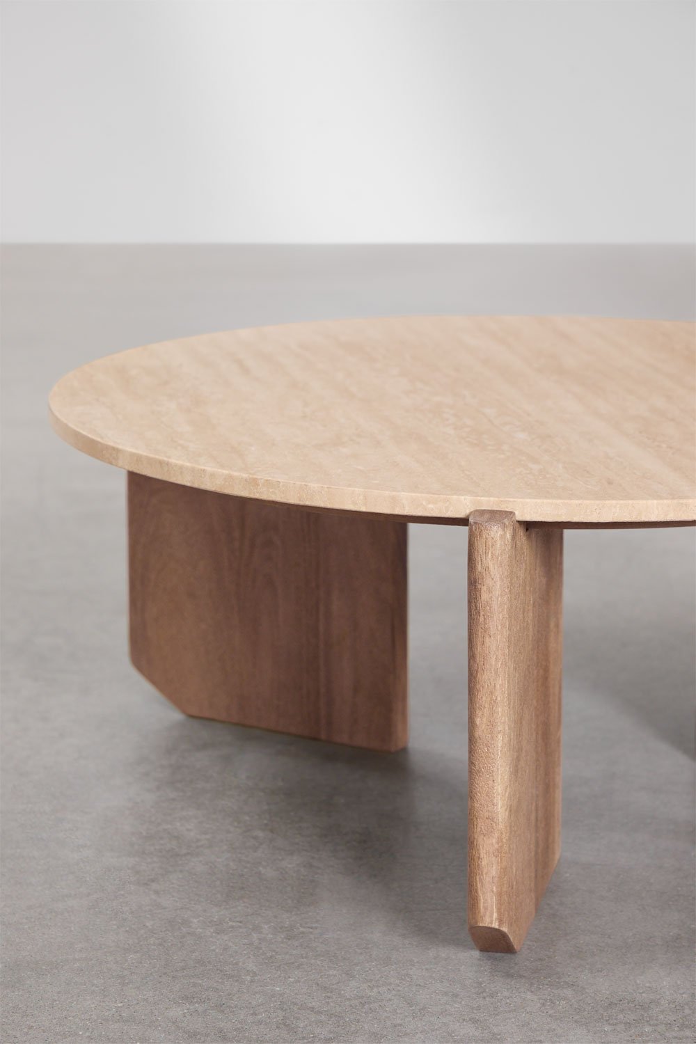 Lavinia round coffee table in natural stone and mango wood, gallery image 4