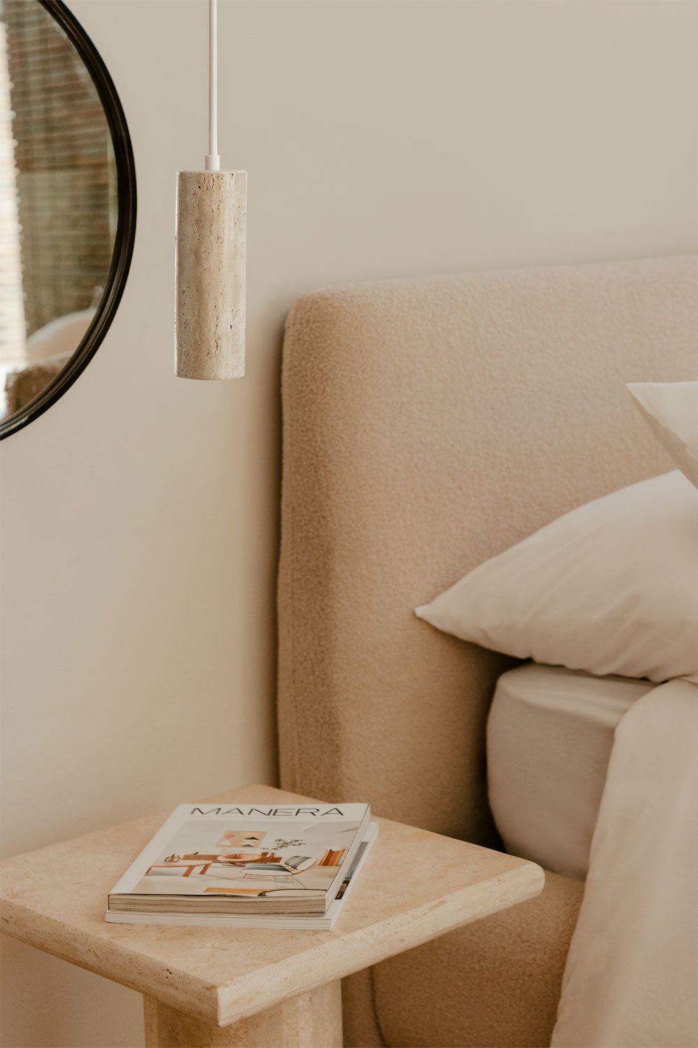 Davise Ø6.5 cm ceiling lamp in travertine and wood, gallery image 1