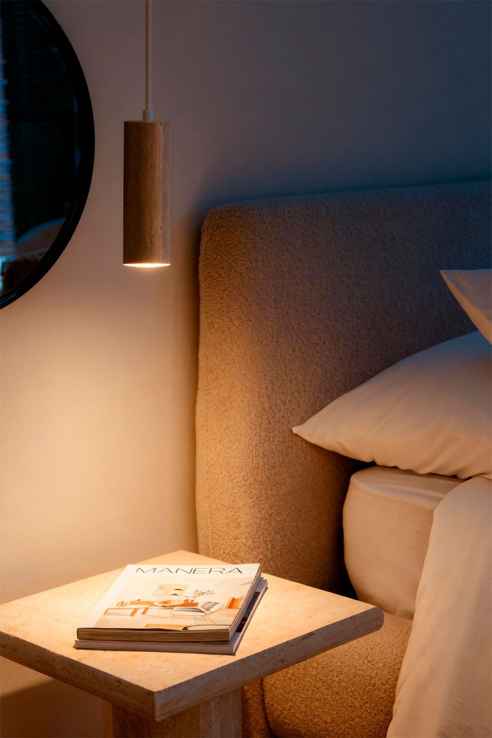Davise Ø6.5 cm ceiling lamp in travertine and wood, gallery image 2