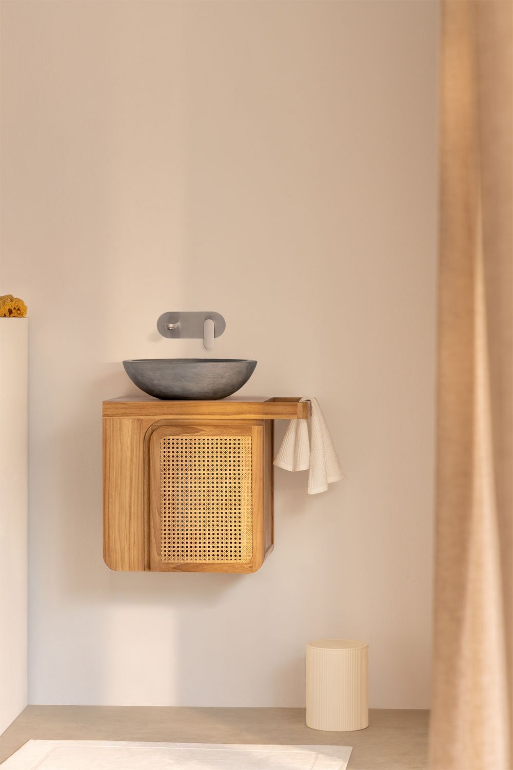 Georgy suspended teak wood bathroom furniture set, gallery image 1