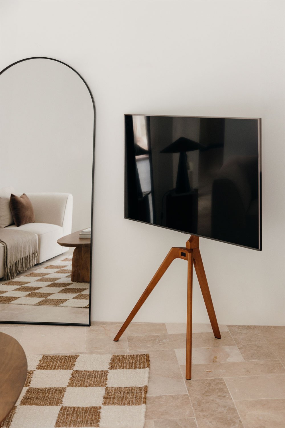 Curtiz Steel and Wood TV Tripod Floor Stand, gallery image 1