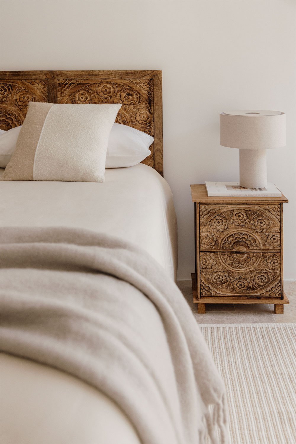 Wiluna mango wood bedside table with drawers, gallery image 1