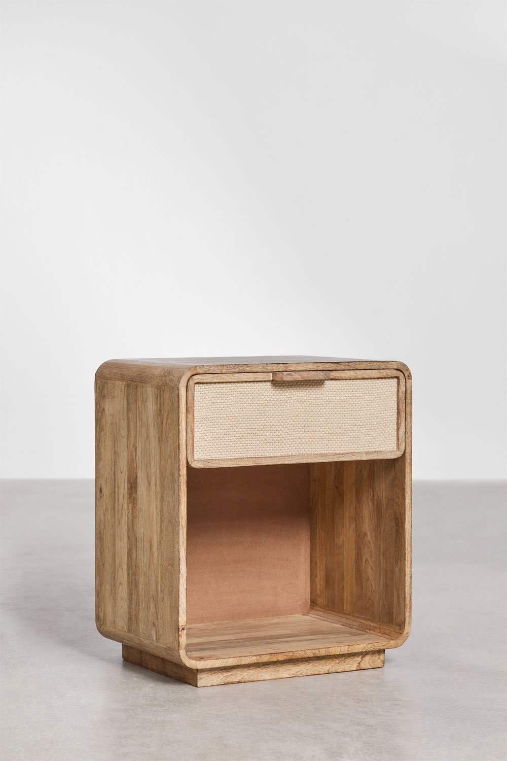Rectangular bedside table 40x30 cm in mango wood, MDF and Abrams jute, gallery image 1