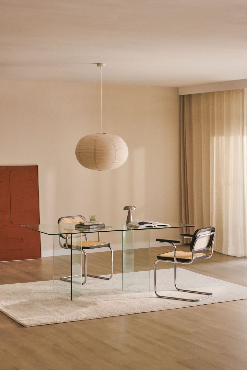 Rectangular dining table 180x90 cm in tempered glass Purio, gallery image 1