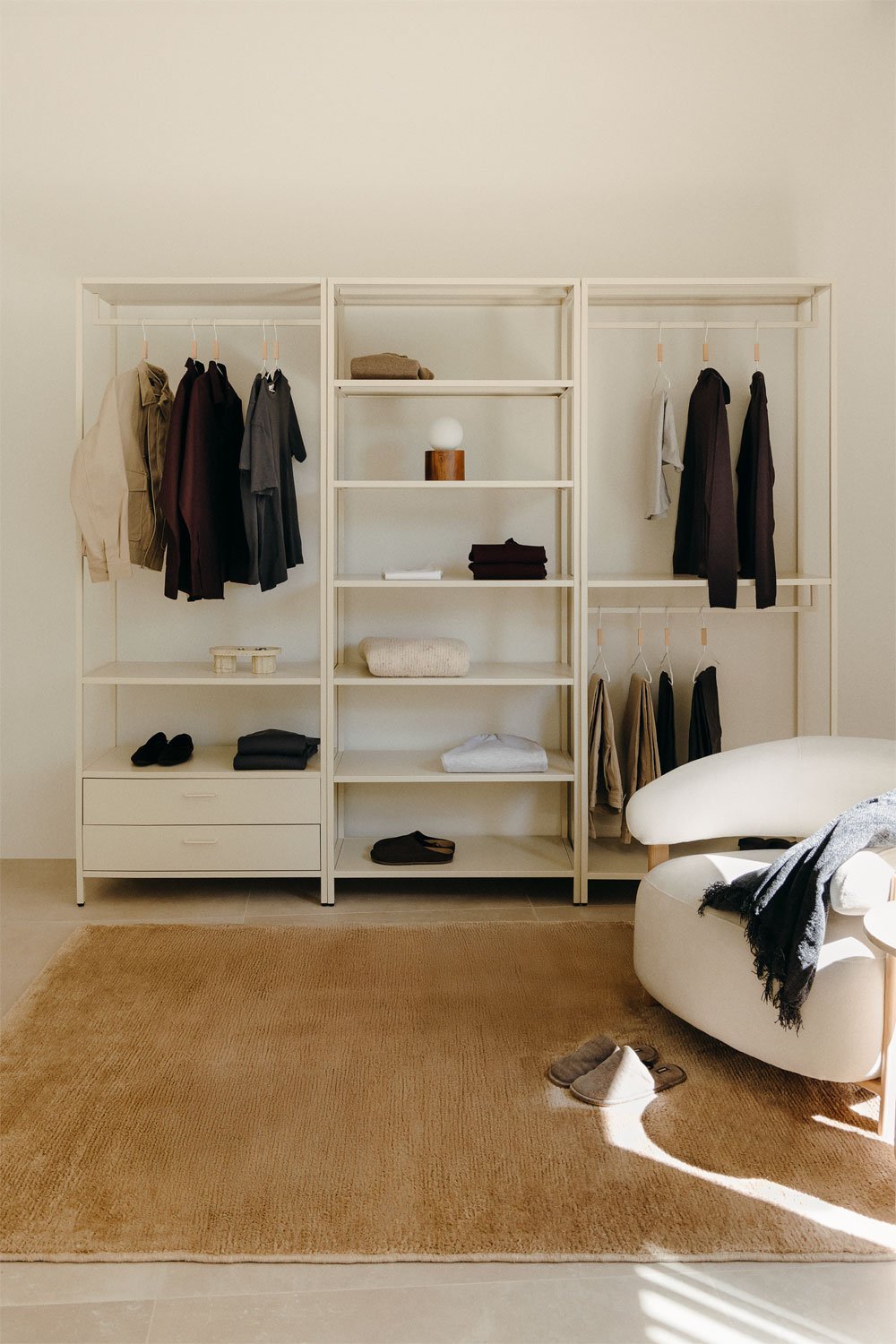 Janine 3-piece open modular wardrobe with steel shelving, gallery image 1
