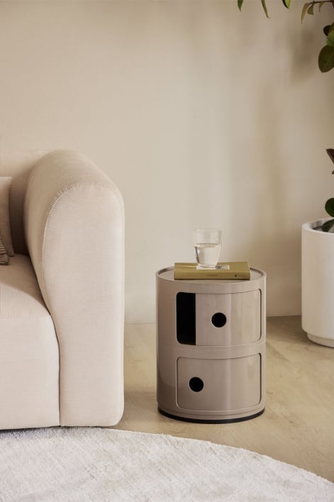 Babel round side table with shelves