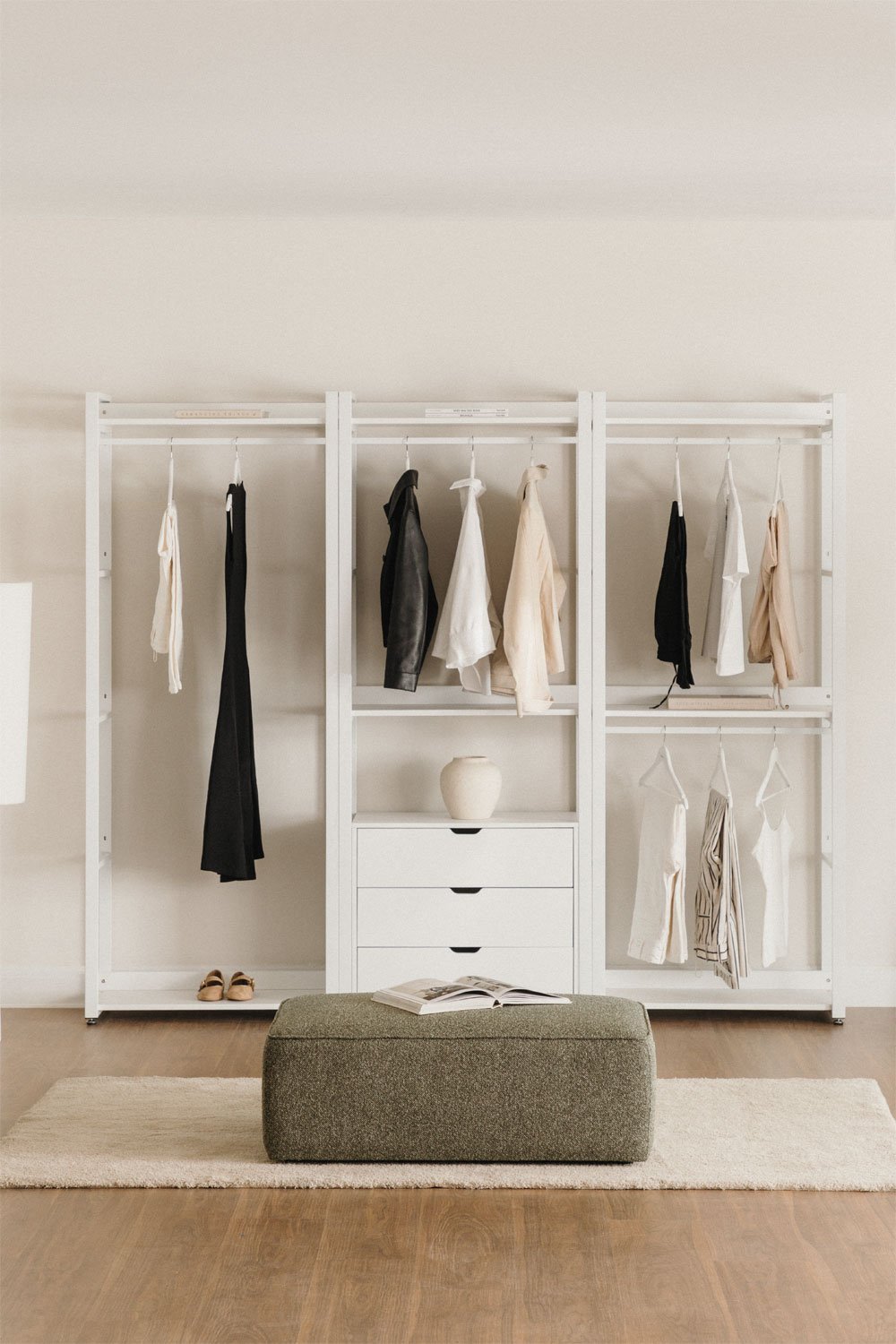 3-piece open modular wardrobe with steel and MDF drawers Ariaster, gallery image 1