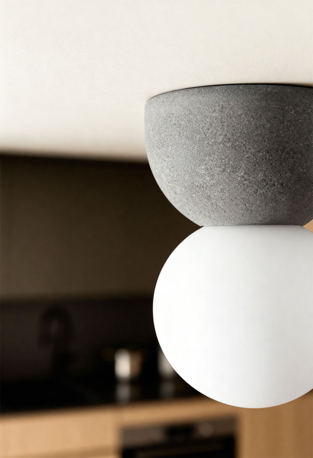 Ceiling light in cement with Bublik crystal ball, gallery image 2