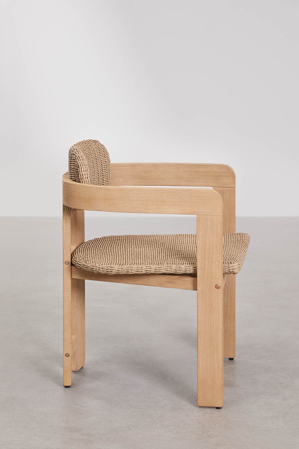 Dining chair with armrests in acacia wood and synthetic rattan Ginara, gallery image 2