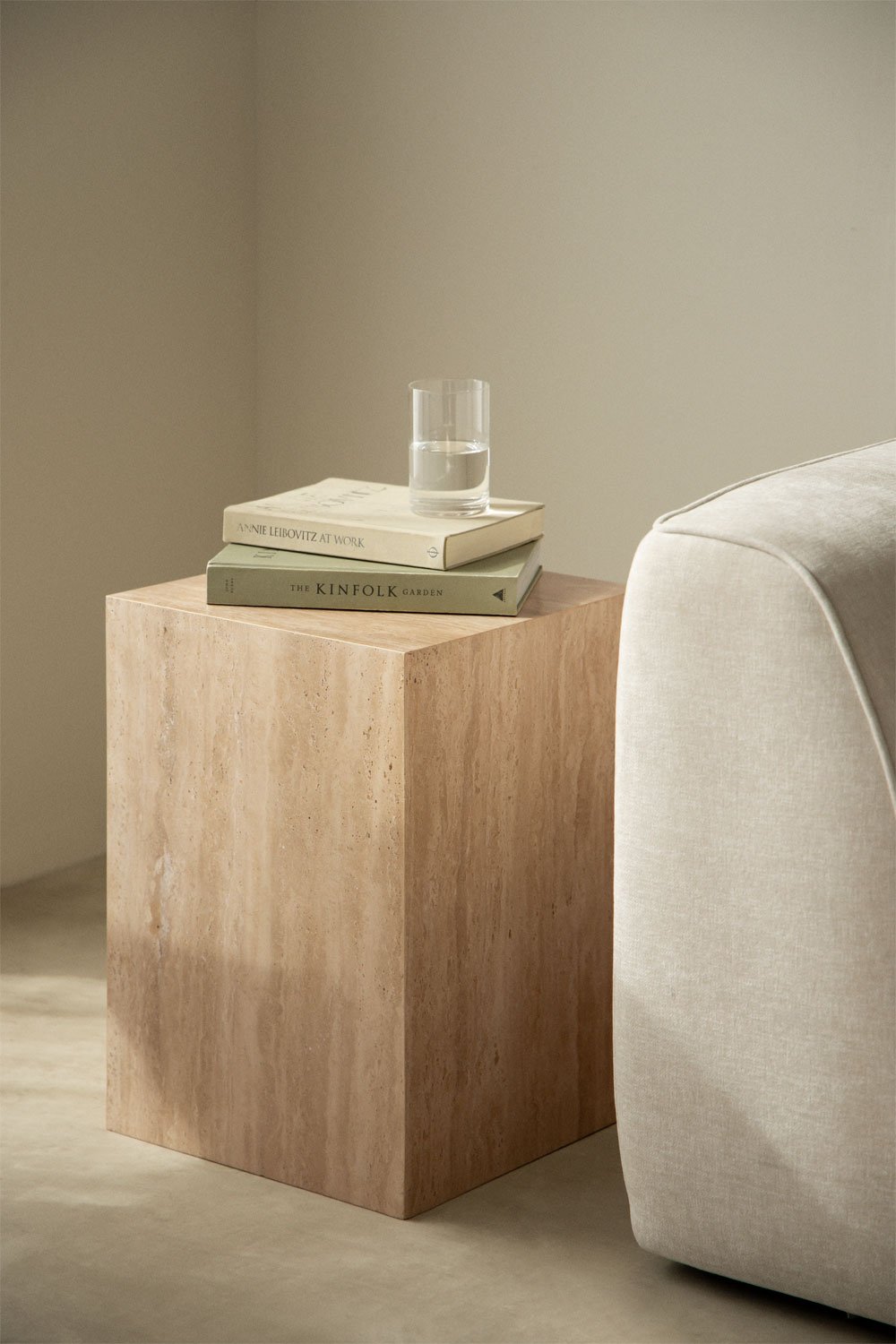 Square side table 35x35 cm in natural Aluret stone, gallery image 1