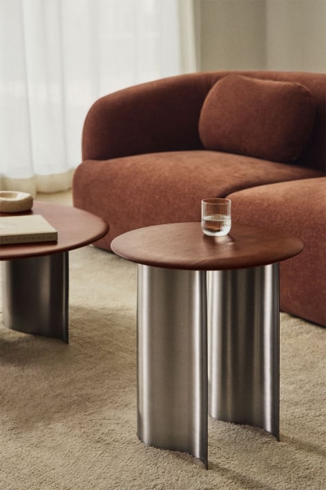 Marvion round side table Ø40 cm in mango wood and stainless steel