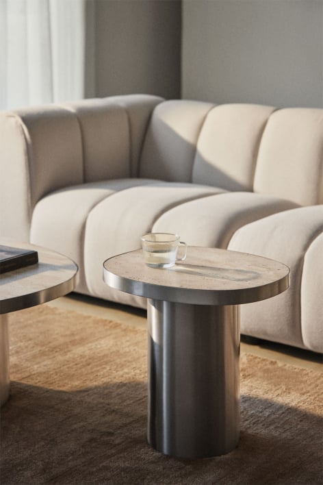 Fertrix side table in travertine and stainless steel