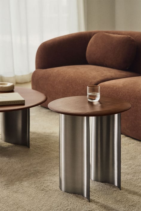 Marvion round side table Ø40 cm in mango wood and stainless steel