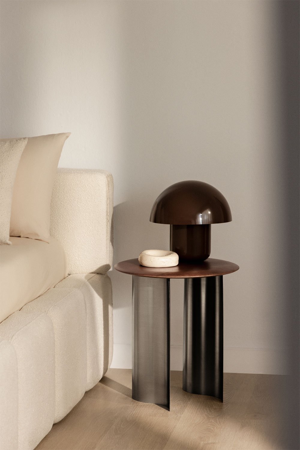 Marvion round bedside table Ø45 cm in mango wood and stainless steel, gallery image 1
