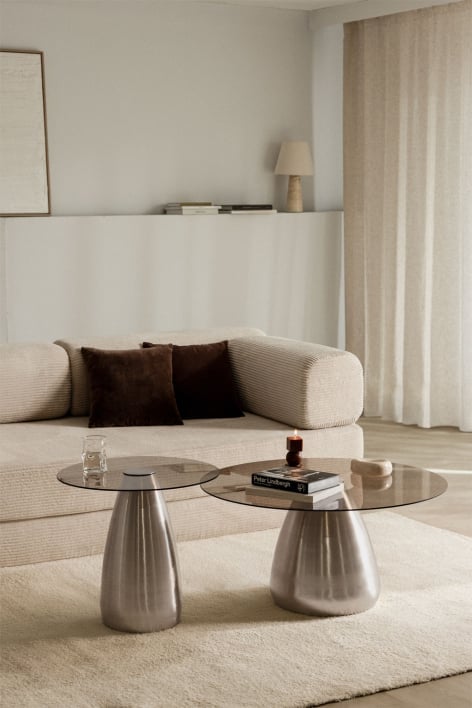 Set of 2 round tempered glass coffee tables Mariana