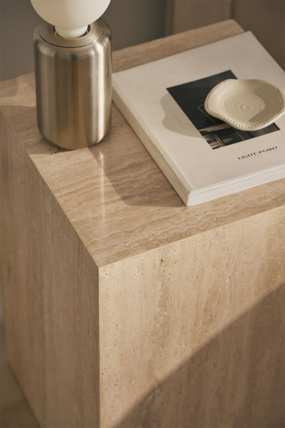 Square bedside table 35x35 cm in natural Aluret stone, gallery image 2