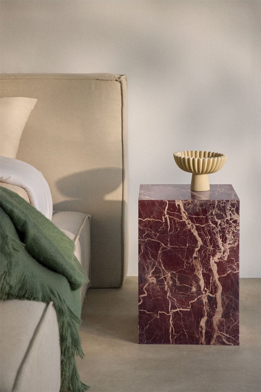 Square bedside table 35x35 cm in natural Aluret stone, gallery image 1
