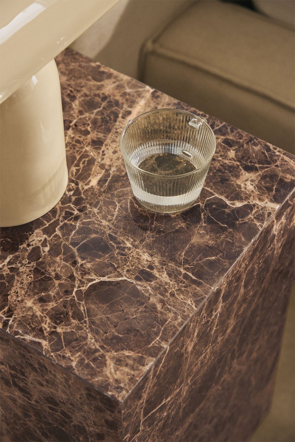 Pack of 2 square 35x35 cm nightstands in natural Aluret stone, gallery image 2