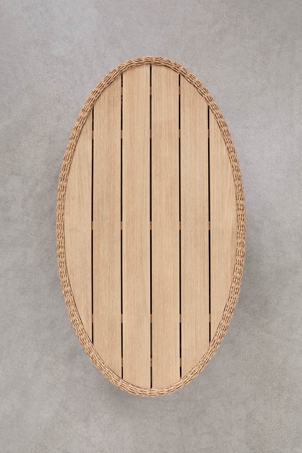 Oval garden coffee table 105x60 cm in acacia wood and rattan Clarnyx, gallery image 8