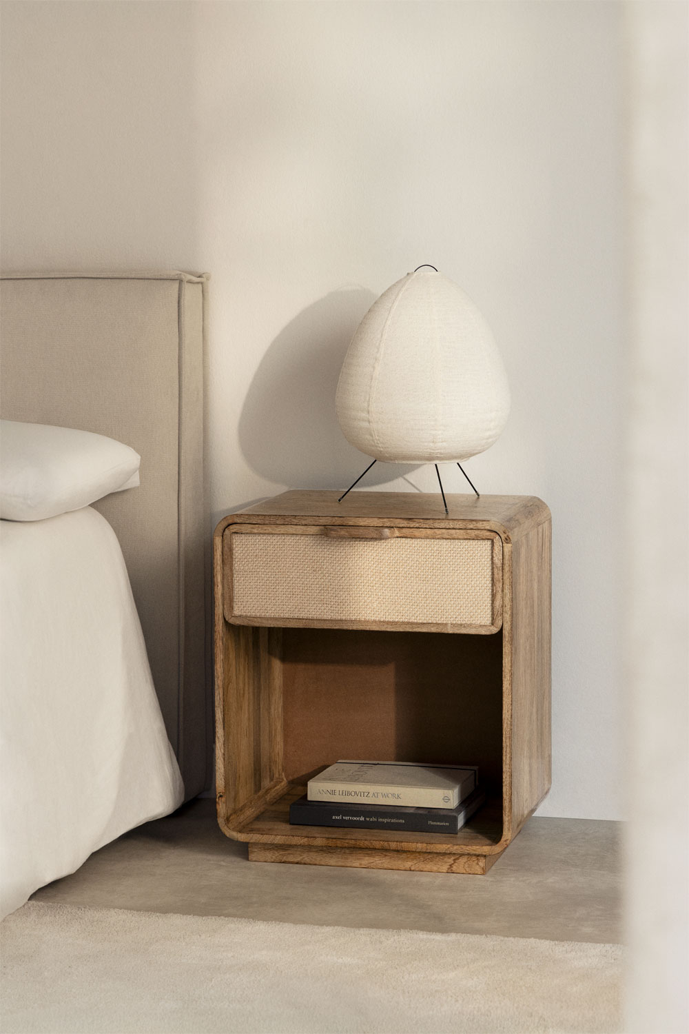 Rectangular bedside table 40x30 cm in mango wood, MDF and Abrams jute ...