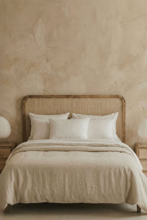 Abrams headboard in mango wood, MDF, and jute