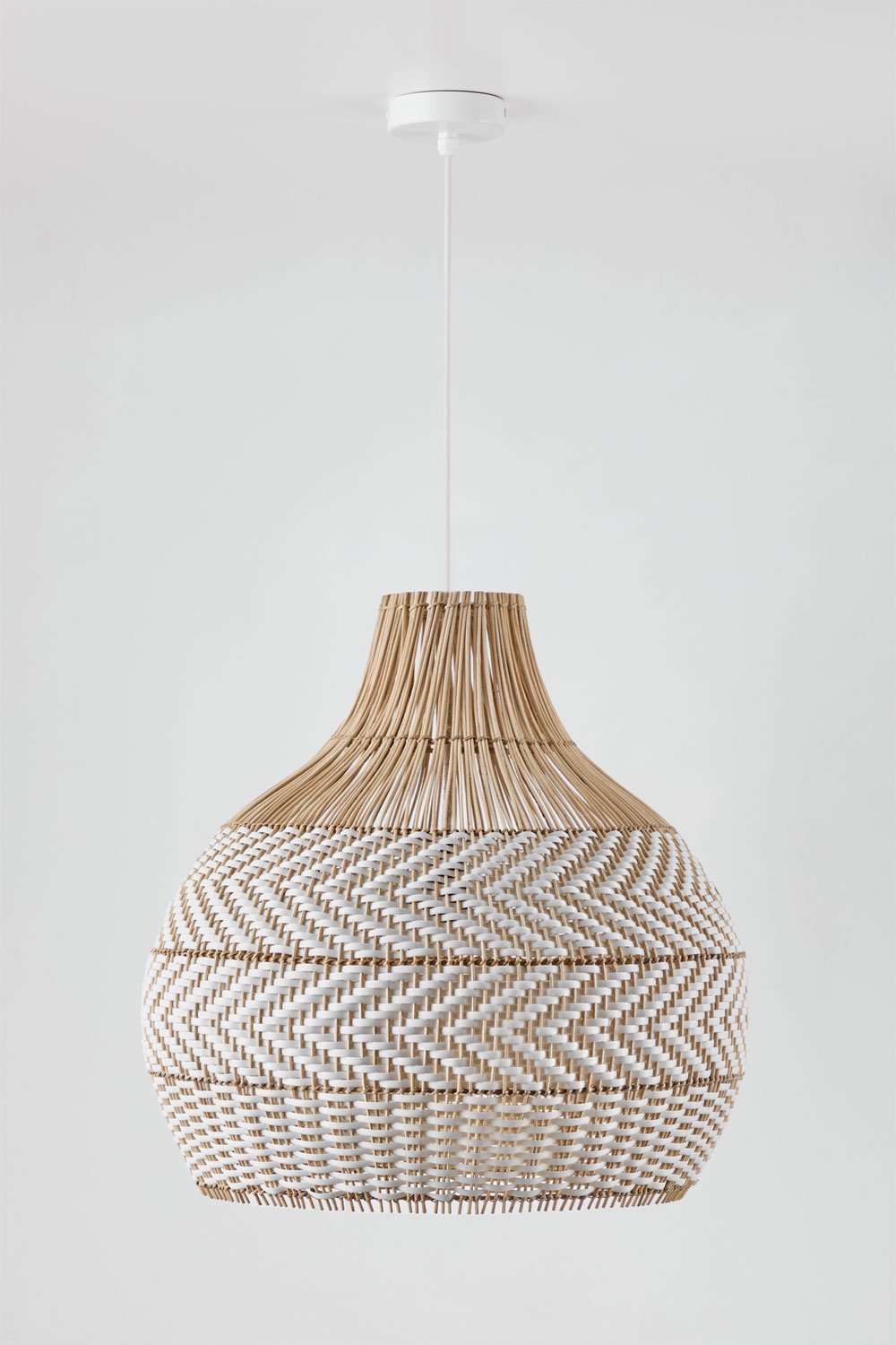 Hanging ceiling lamp for outdoor use in braided rattan Llaury, gallery image 1