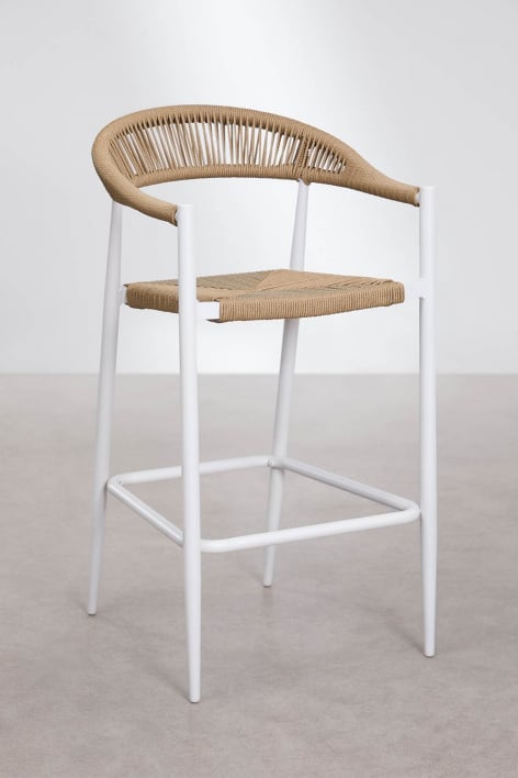 Pack of 4 high stools in aluminum and synthetic rattan Amatria - Gardenia White