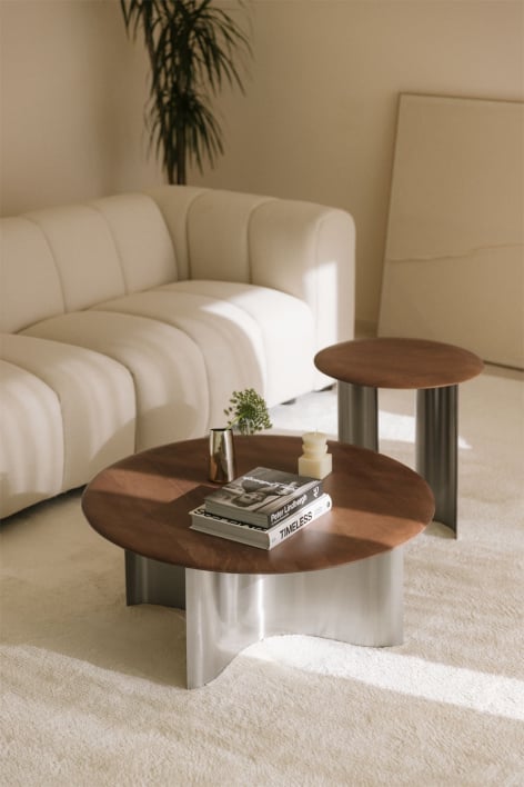 Set of 2 round coffee tables in mango wood and stainless steel Marvion - Mango wood