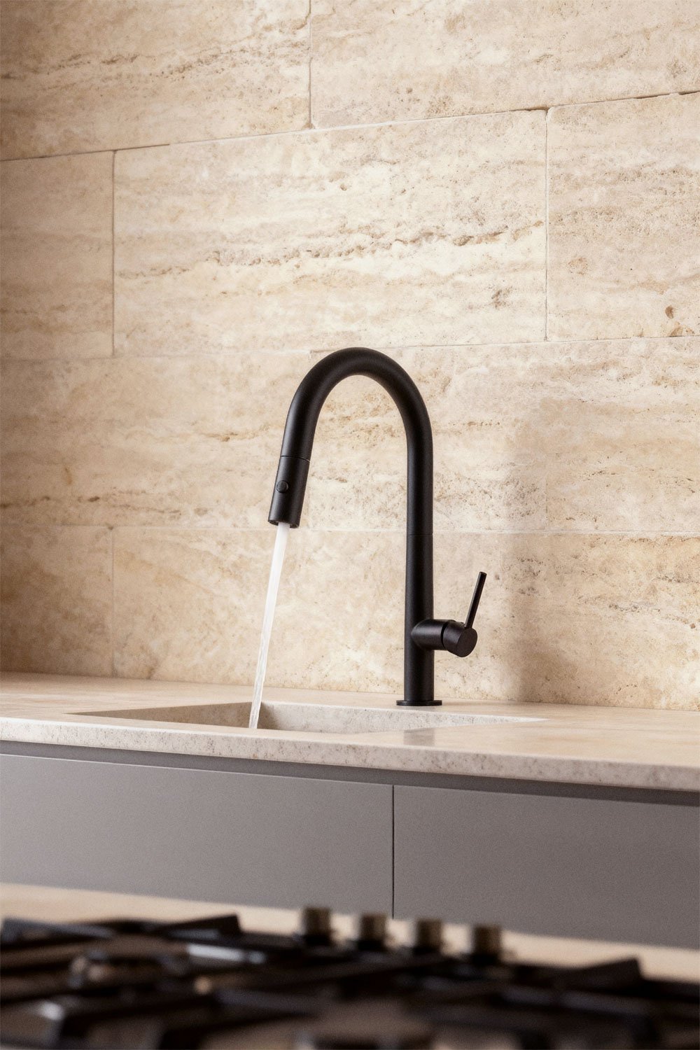 Eryne kitchen faucet with high pull-out spout in stainless steel, gallery image 3