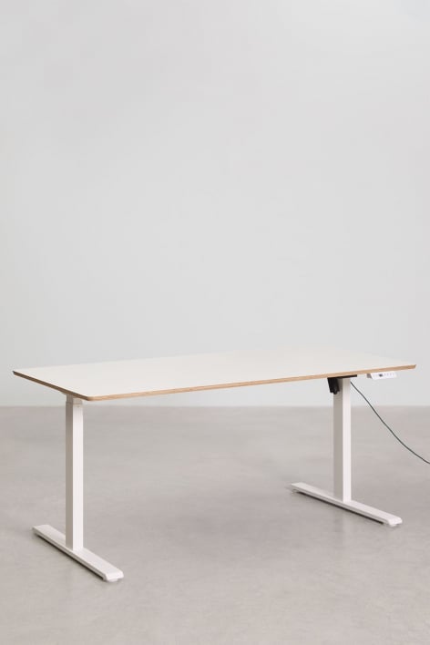 Electric rectangular height-adjustable desk with memory function in wood and iron Serpi