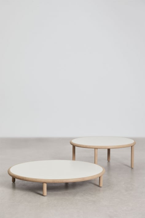 Set of 2 round acacia wood Olivia coffee tables - Beige Semoline