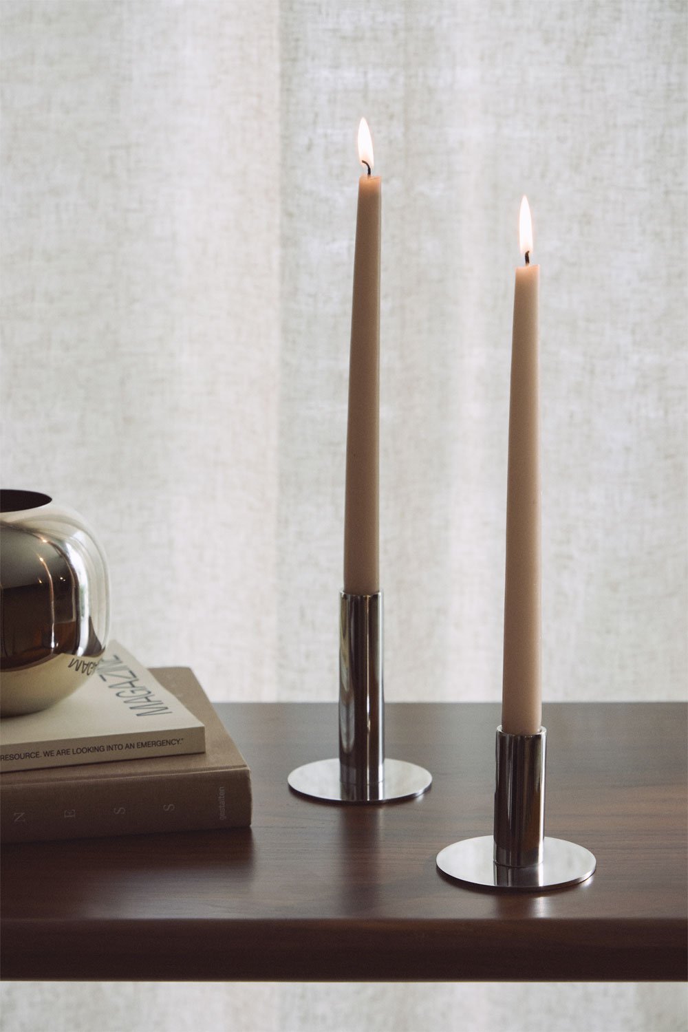 Set of 2 Tyva stainless steel candlesticks, gallery image 1