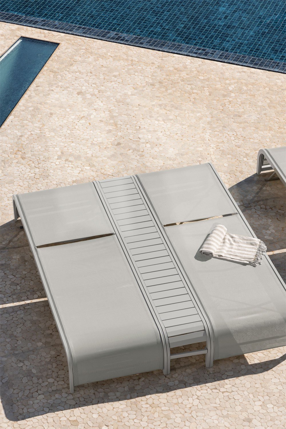 Set of 2 reclining sun loungers and side table in Marietta steel, gallery image 1