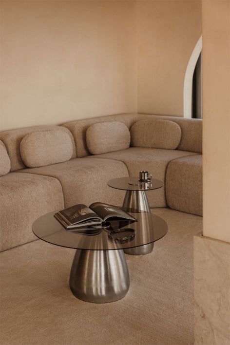 Set of 2 round tempered glass coffee tables Mariana - Brushed Grey