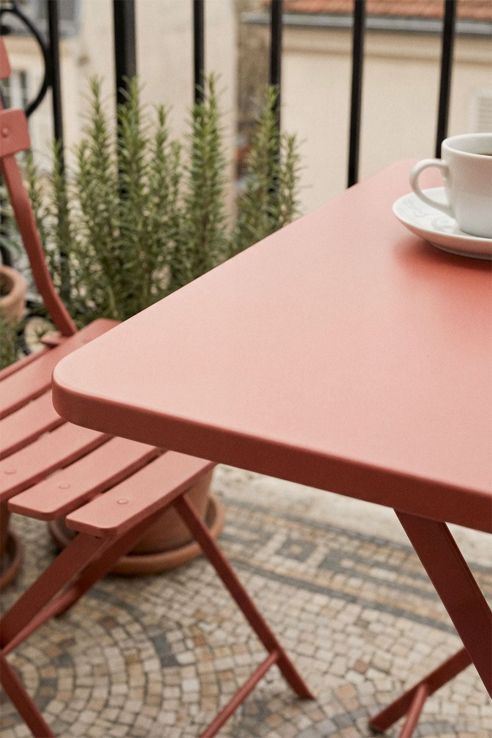 Tamarit folding 60x60 cm square table set with 2 steel garden chairs, gallery image 2