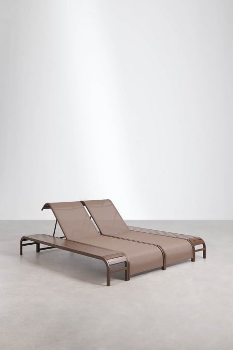 Set of 2 reclining sun loungers and 2 side tables in Marietta steel