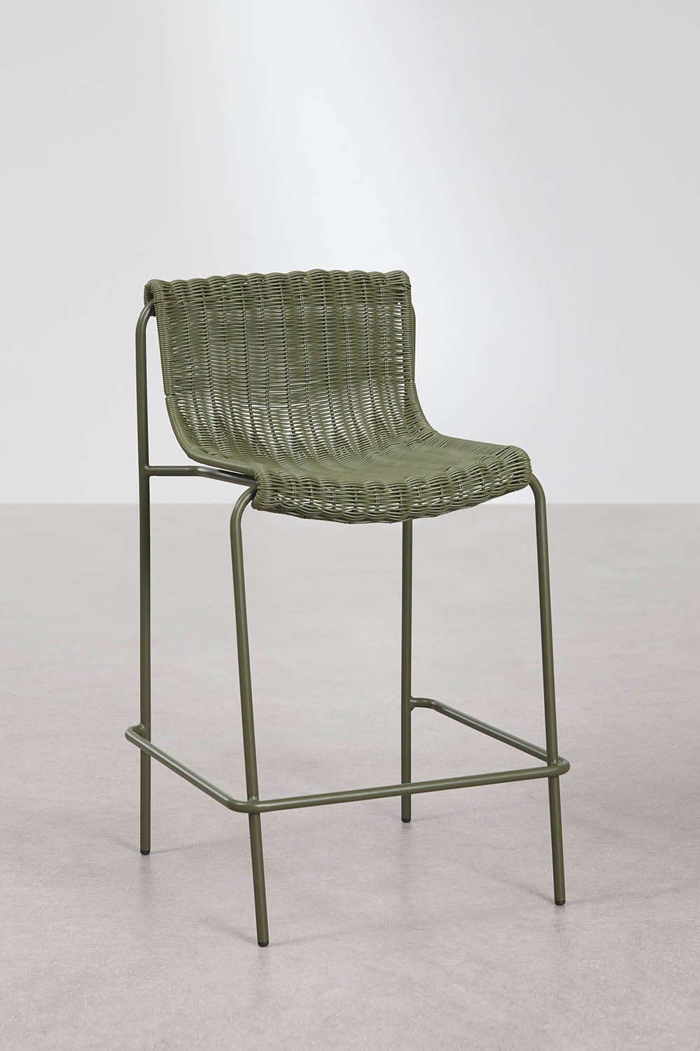 High garden stool in synthetic wicker and steel Revia, gallery image 1