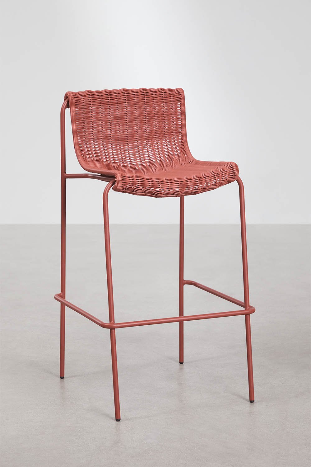 High garden stool in synthetic wicker and steel Revia, gallery image 1