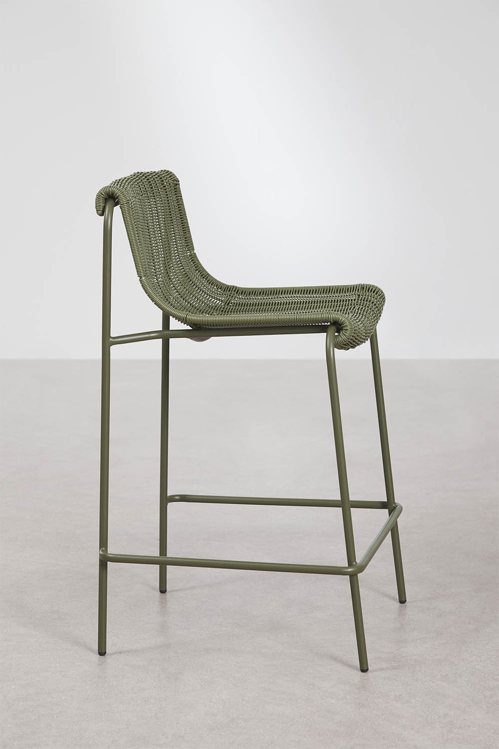 High stool in synthetic wicker and steel Revia, gallery image 2