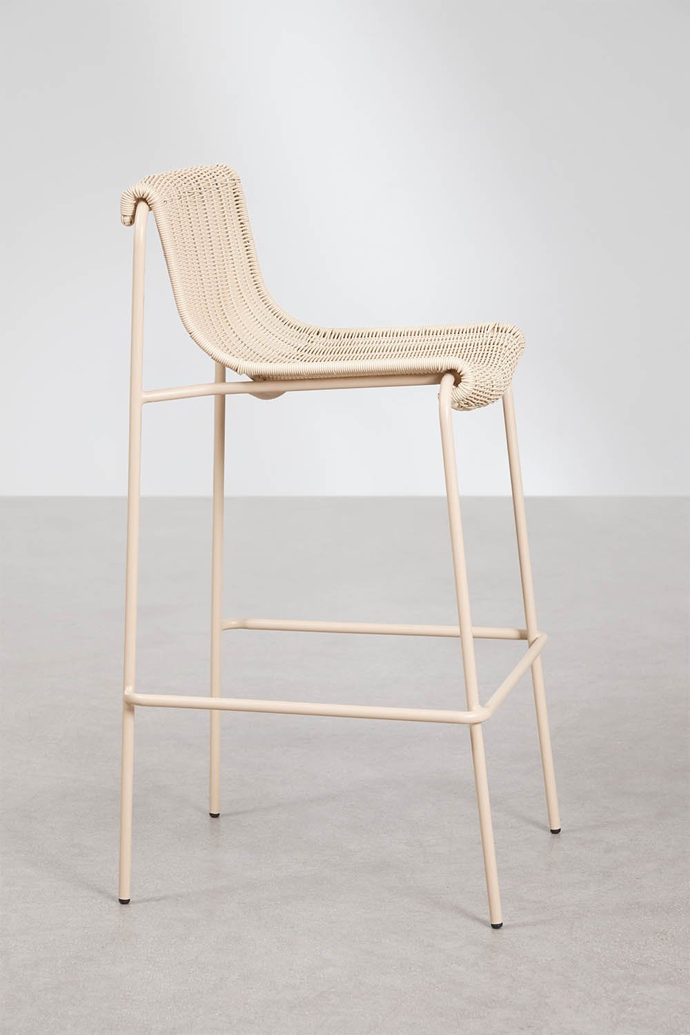 High stool in synthetic wicker and steel Revia, gallery image 2