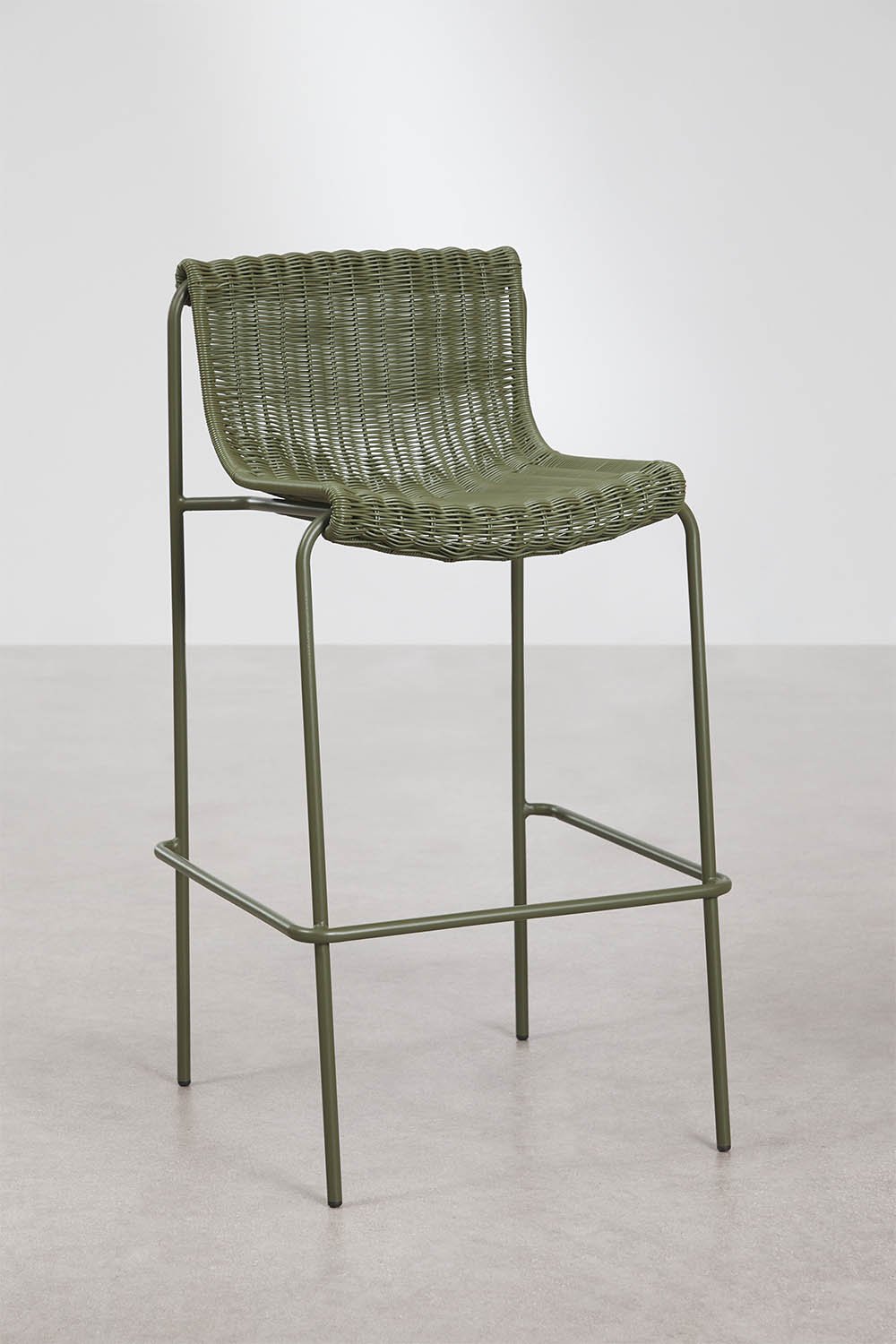 Pack of 2 high garden stools in synthetic rattan and steel Revia, gallery image 1