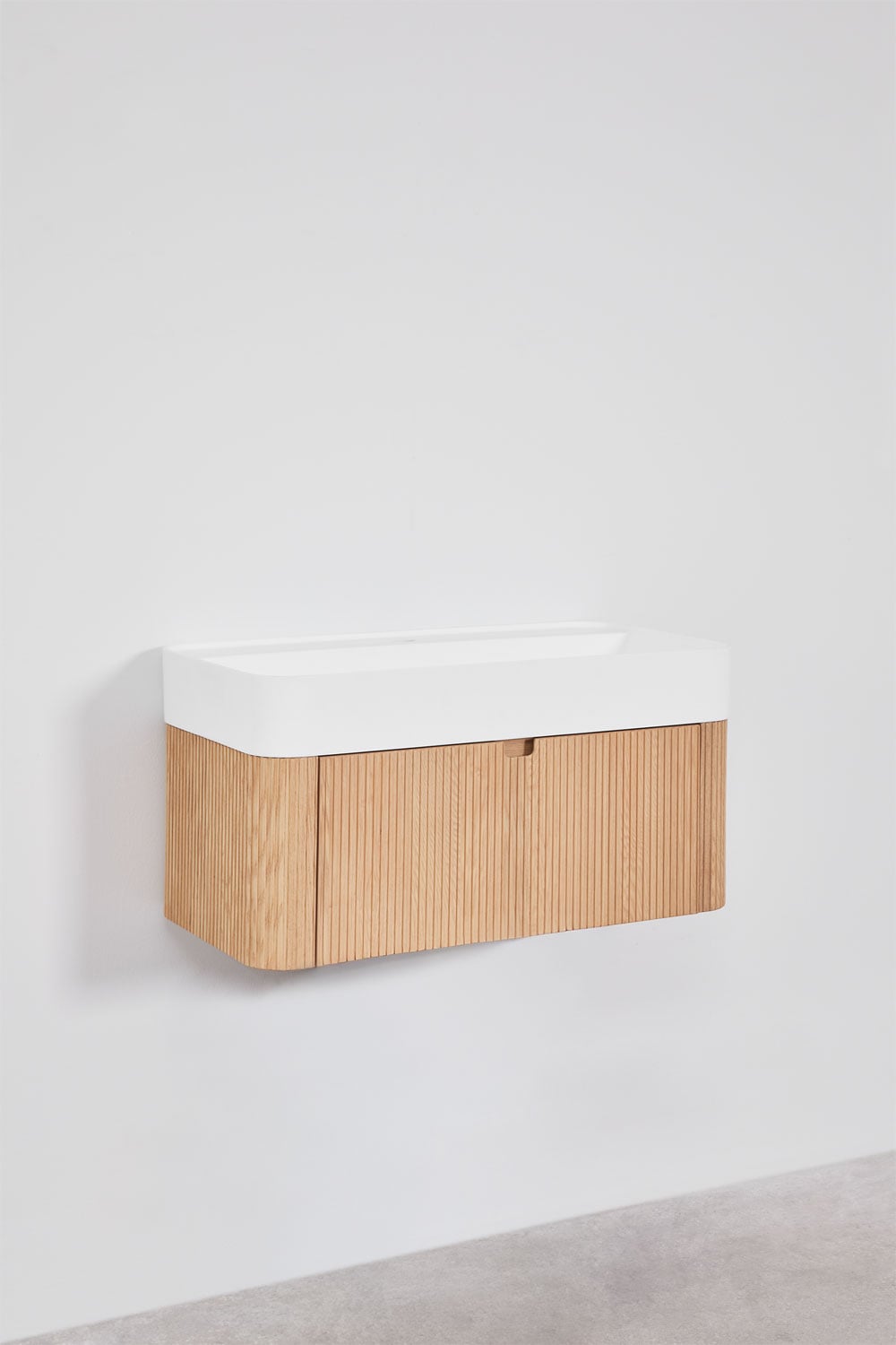 Suspended 80x40 cm wooden bathroom furniture set with integrated Saioa sink, gallery image 2