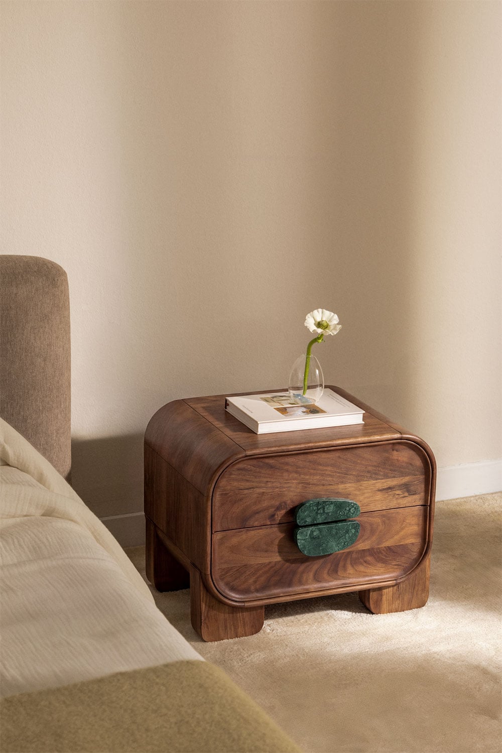 Kivalina 55x40 cm nightstand in mango wood and natural stone, gallery image 1