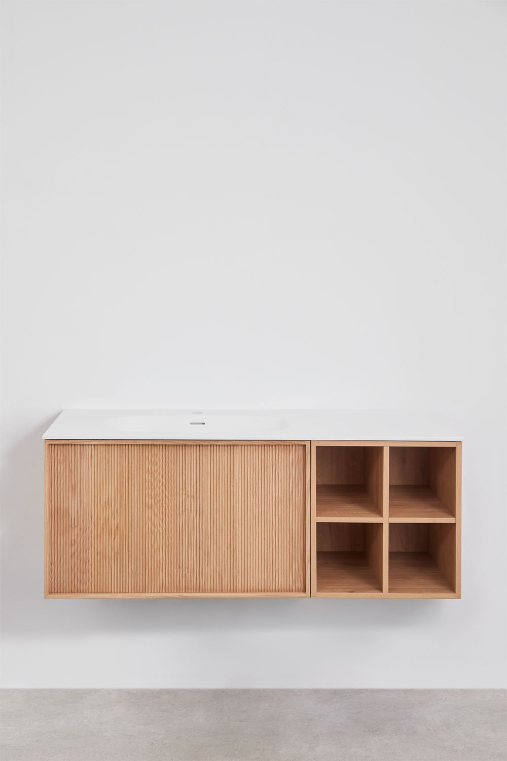 Suspended 120x50 cm wooden bathroom furniture set with integrated sink Endika, gallery image 1