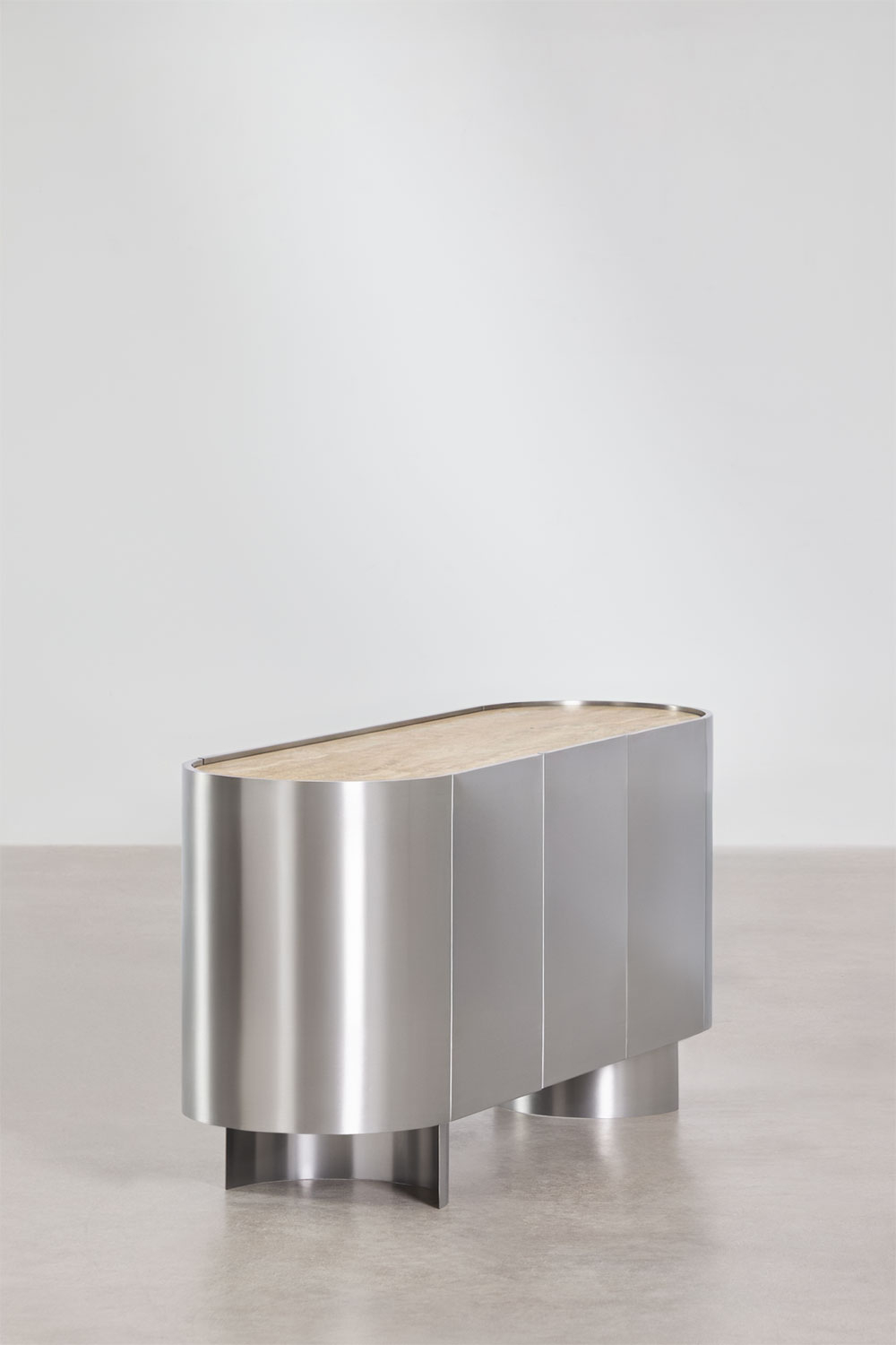 Oval sideboard 160x40 cm in stainless steel and travertine Luena - SKLUM