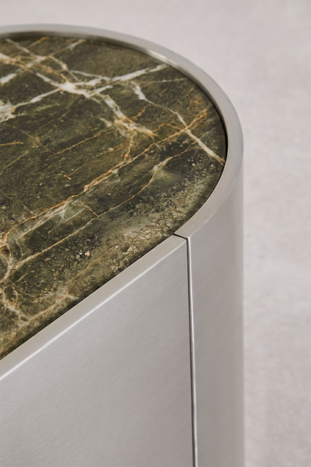 Oval sideboard 160x40 cm in stainless steel and forest green marble ...
