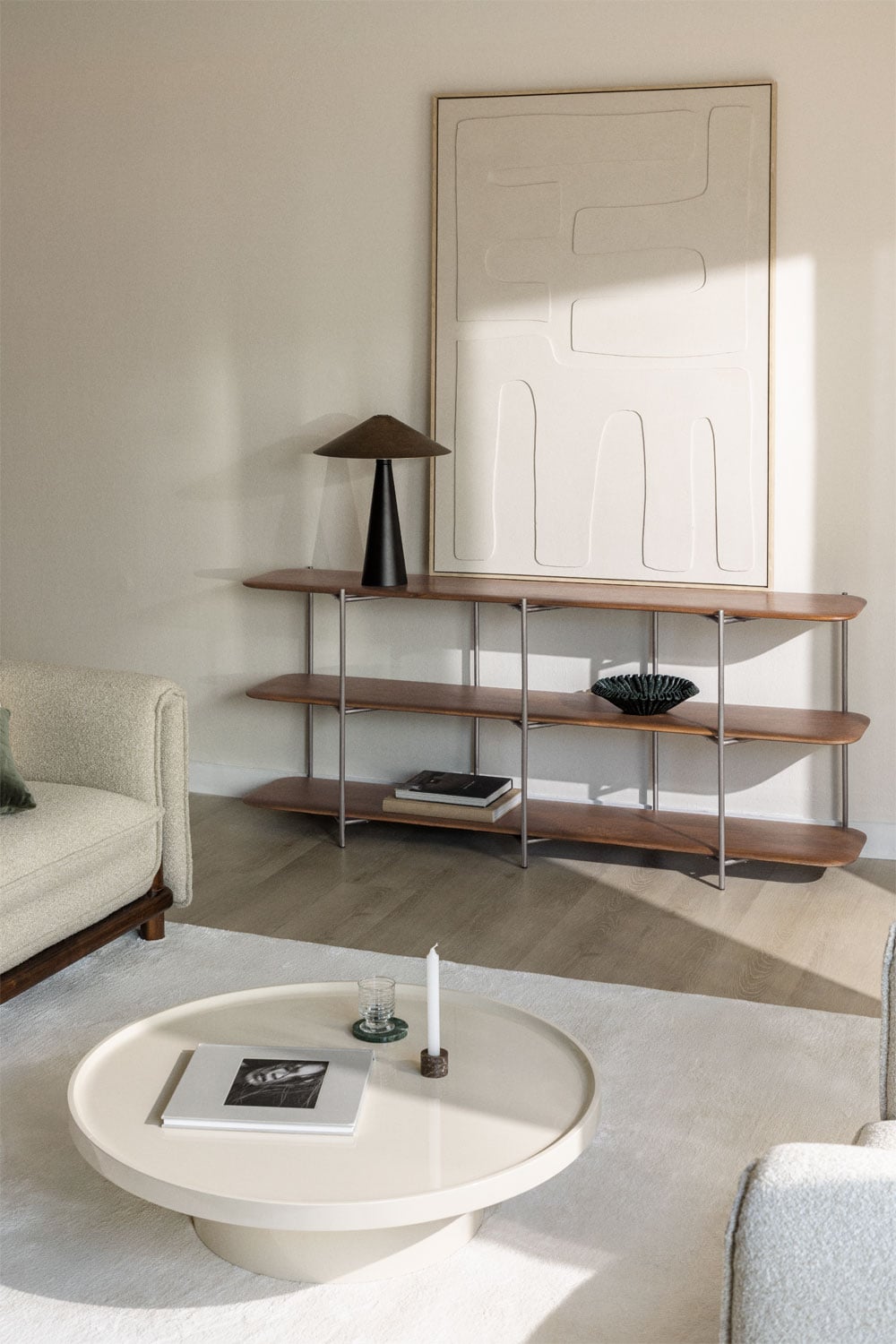 Vimara mango wood and stainless steel shelving unit, gallery image 1