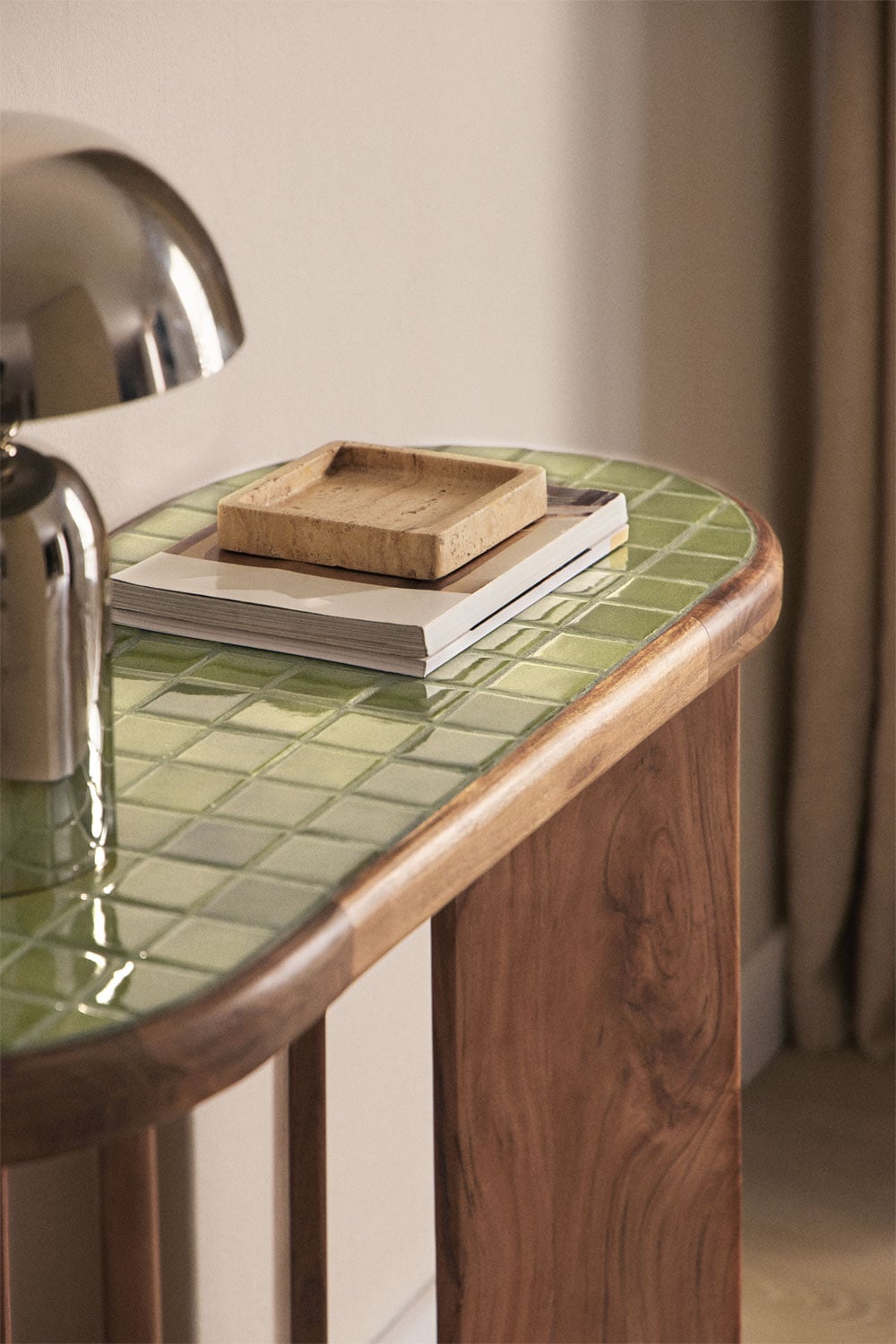 Aitana 100x40 cm acacia wood and tile hallway console table, gallery image 2